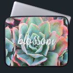 Mint Green Cactus Succulent Photo Blossom Script Laptop Sleeve<br><div class="desc">Cacti thrive in the harshest of desert conditions. Embrace the strength in this beautiful pink-tipped, mint green, blossoming cactus photo whenever you use this unique, photography neoprene laptop sleeve. This sleeve comes in three sizes: 15", 13", and 10”. Makes a great gift for someone special! You can easily personalise this...</div>