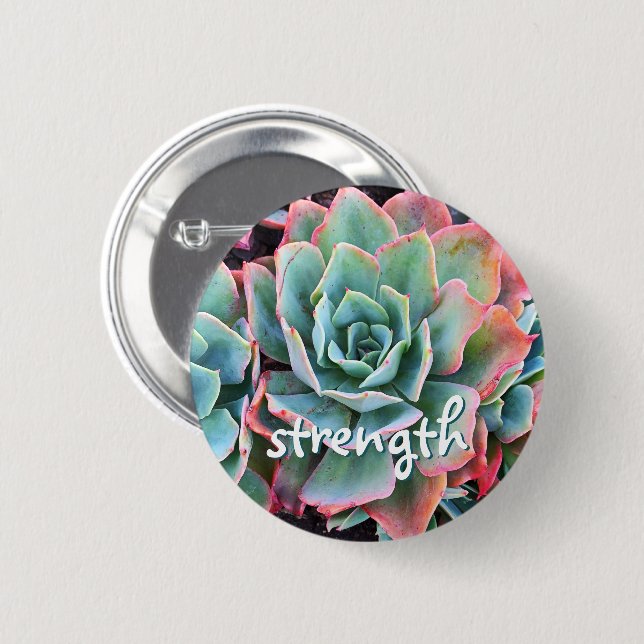 Mint Green Cactus Succulent Photo Strength Script 6 Cm Round Badge (Front & Back)