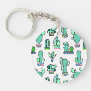 Mint Green Cactus & Succulent Plant Pattern Key Ring