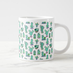 Mint Green Cactus & Succulent Plant Pattern Large Coffee Mug