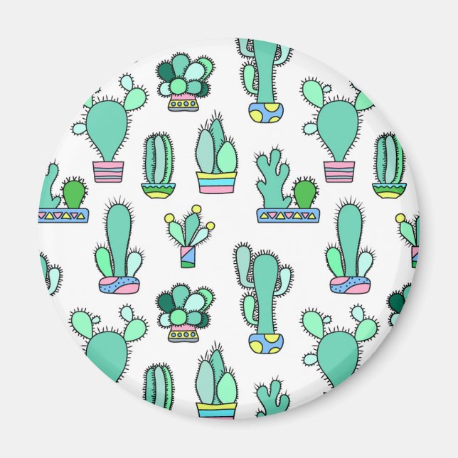 Mint Green Cactus & Succulent Plant Pattern Magnet (Front)