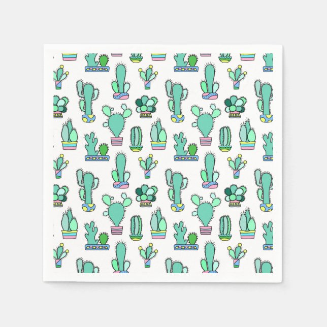 Mint Green Cactus & Succulent Plant Pattern Napkin (Front)