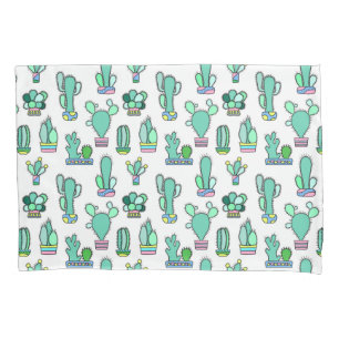 Mint Green Cactus & Succulent Plant Pattern Pillowcase