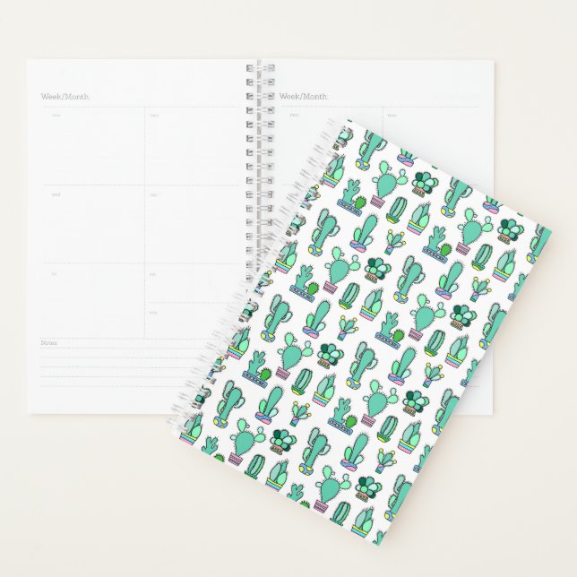 Mint Green Cactus & Succulent Plant Pattern Planner (Display)