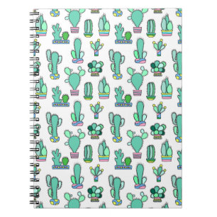 Mint Green Cactus & Succulent Plant Pattern Spiral Notebook