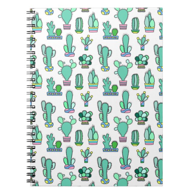 Mint Green Cactus & Succulent Plant Pattern Spiral Notebook (Front)