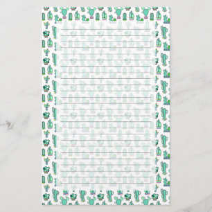 Mint Green Cactus & Succulent Plant Pattern Stationery