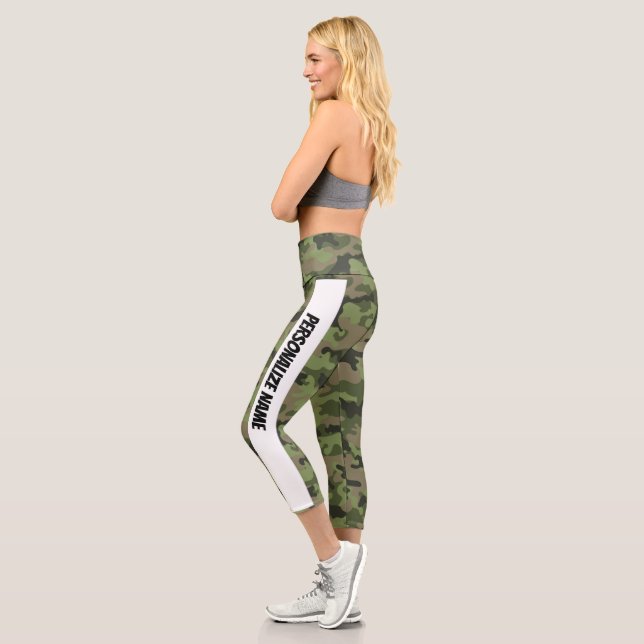 Mint Green Camouflage PERSONALIZE  Capri Leggings (Left)
