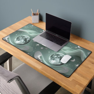 Mint Green Celestial Moon Calm Vibes Desk Mat