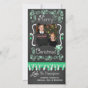 Mint Green Chalkboard Merry Christmas Photo Card