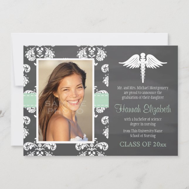 Mint Green Chalkboard Nursing School Graduation Invitation (Front)