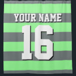 Mint Green Charcoal Sports Jersey Preppy Stripe Shower Curtain<br><div class="desc">Preppy Striped Team Jersey / Sports Jersey / Football Jersey / Rugby Jersey with Custom Name Customise this with your own name or team name and a number. You can change the size, colour and placement of the text if you need to make changes, change the colour of or remove...</div>