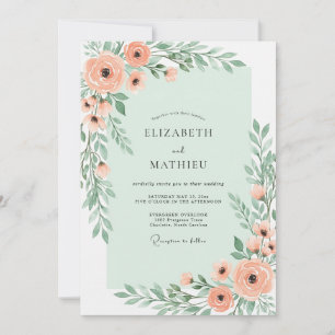 Mint Green Charming Botanical Wedding Invitation