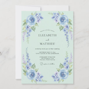 Mint Green Charming Floral Wedding Invitation