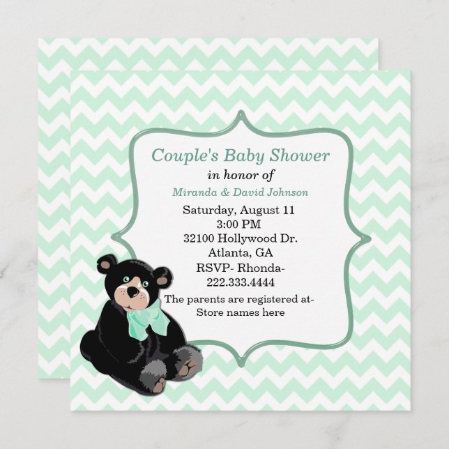 Mint Green Chevron Custom Baby Shower Invitation (Front/Back)