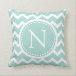 Mint Green Chevron Girly ZigZag Monogram Cushion<br><div class="desc">Pretty and feminine mint green and white zigzag chevron stripes - easily personalise with own monogram.</div>