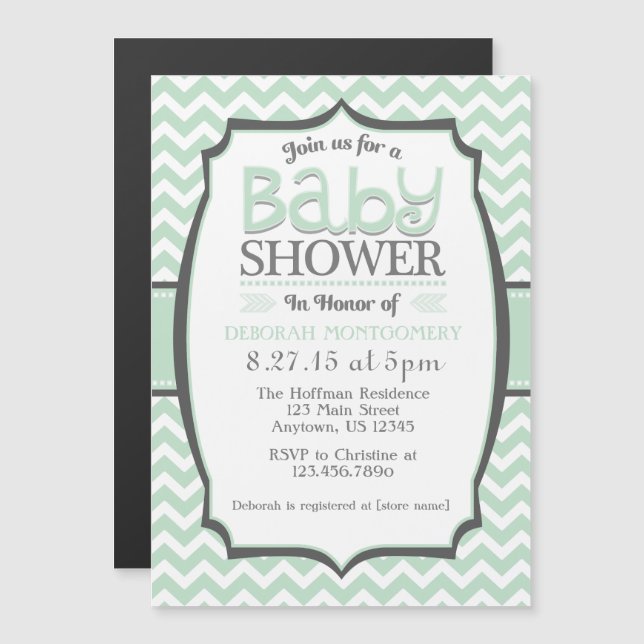 Mint Green Chevron Magnetic Baby Shower Invite (Front/Back)
