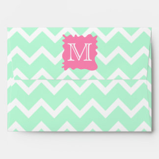 Mint Green Chevron Monogram Design with Pink Splat Envelope