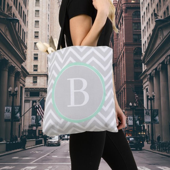 Mint Green Chevron Monogram Tote Bag (Mint Green Chevron Monogram Tote Bag)