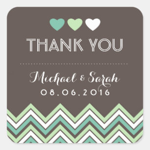 Mint Green Chevron Pattern Thank You Sticker