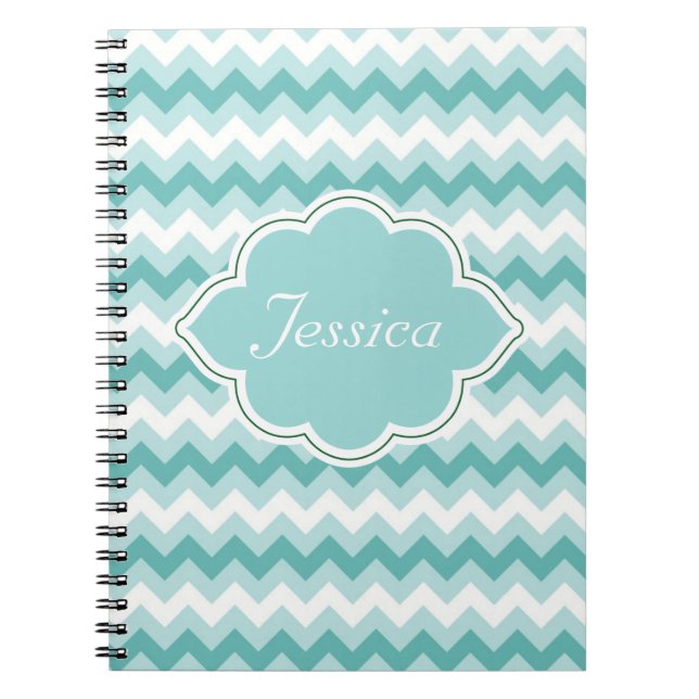 Mint Green Chevron Personalised Spiral NoteBooks (Front)