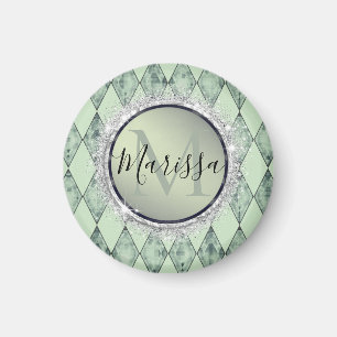 Mint Green Chic Harlequin Monogram   Magnet