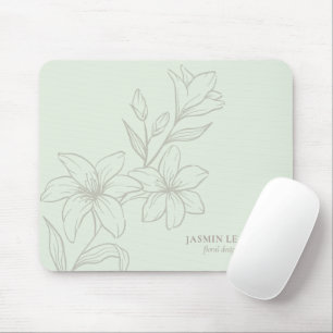 Mint Green Chic Minimal Floral Mouse Pad