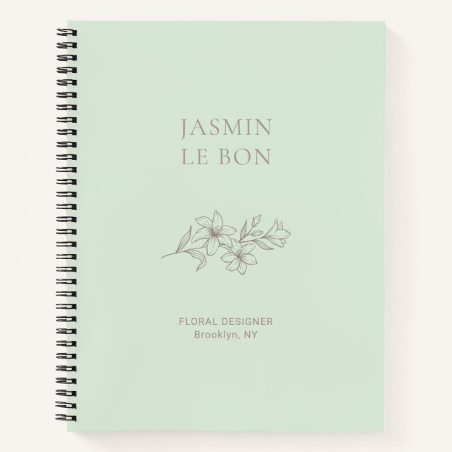 Mint Green | Chic Minimalist Floral  Notebook (Front)
