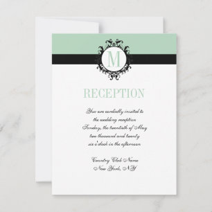 Mint Green Chic Monogram Wedding Reception Card