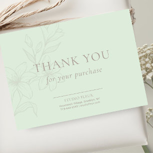 Mint Green   Chic Thank You Floral Flat Note Card