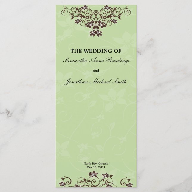 Mint Green & Chocolate Brown Wedding Program Programme (Front)