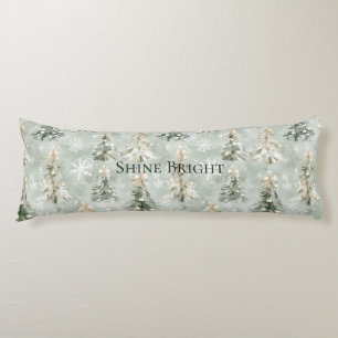 Mint Green Christmas Trees Snowflakes Body Cushion