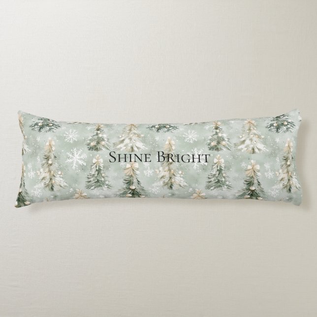 Mint Green Christmas Trees Snowflakes Body Cushion (Front)