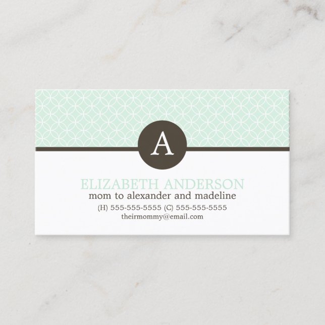 Mint Green Circles Pattern Monogram Profile Cards (Front)