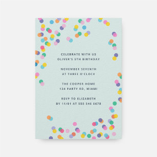 Mint Green Colourful Confetti Kids Birthday Party  Invitation