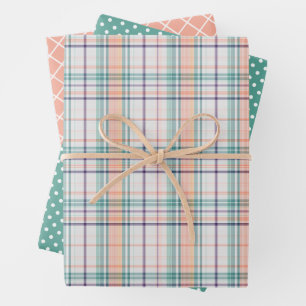 Mint Green Coral Orange Violet Stripes Polkadots Wrapping Paper Sheet