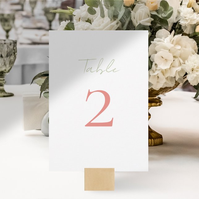 Mint Green & Coral Script Wedding Table Number (Creator Uploaded)