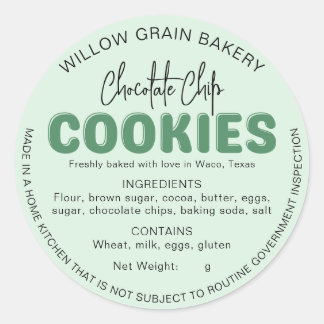 Mint Green Cottage Cookie Ingredient List Sticker