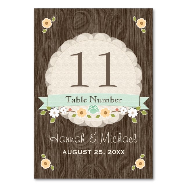 MINT GREEN COUNTRY CHARM WEDDING TABLE NUMBER CARD (Back)