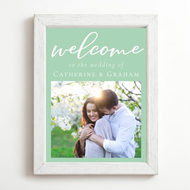 Mint Green Couple Photo Chic Wedding Welcome Poster (Creator Uploaded)