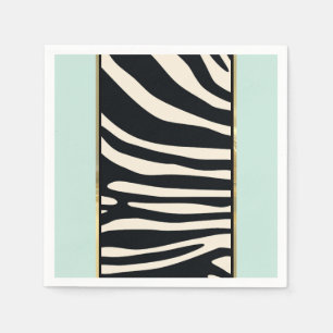 Mint green, cream, and black zebra print napkin
