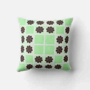 Mint Green Cream And Chocolate Chip Quilt Pattern Cushion