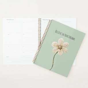 Mint Green Cream Faux Knit Flower Planner