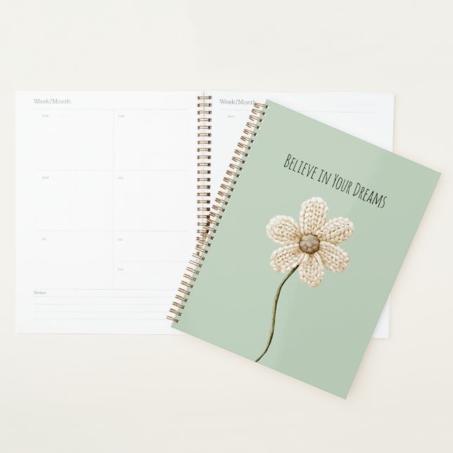 Mint Green Cream Faux Knit Flower Planner (Display)
