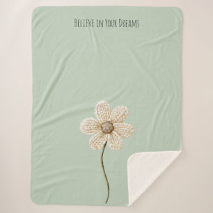 Mint Green Cream Faux Knit Flower Sherpa Blanket