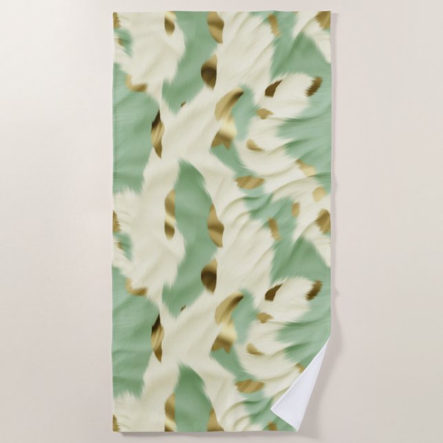 Mint Green Cream Gold Cowhide Beach Towel (Front)