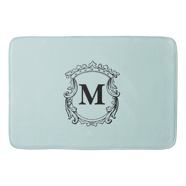 Mint Green Custom Monogram Crest Bath Mat (Front)