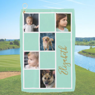 Mint Green Custom Template Family Photos Golf Towel