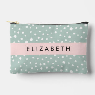 Mint Green Dalmatian Dots, Spots, Your Name Accessory Pouch