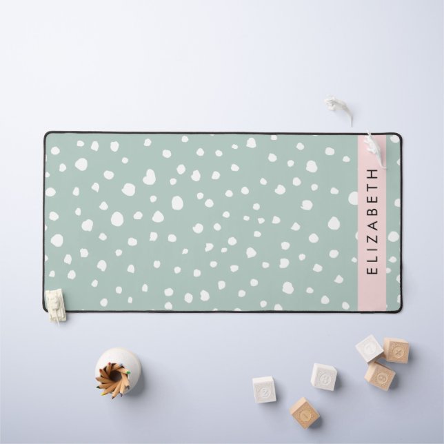 Mint Green Dalmatian Dots, Spots, Your Name Desk Mat (Kids Table)